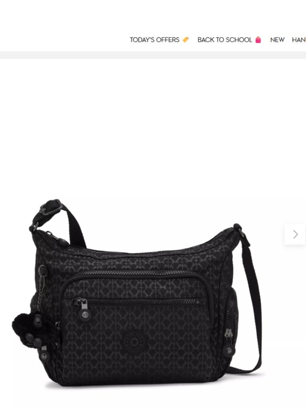 Kipling Gabbie Small Crossbody Bag Black Signature Embossed Monkey Keychain